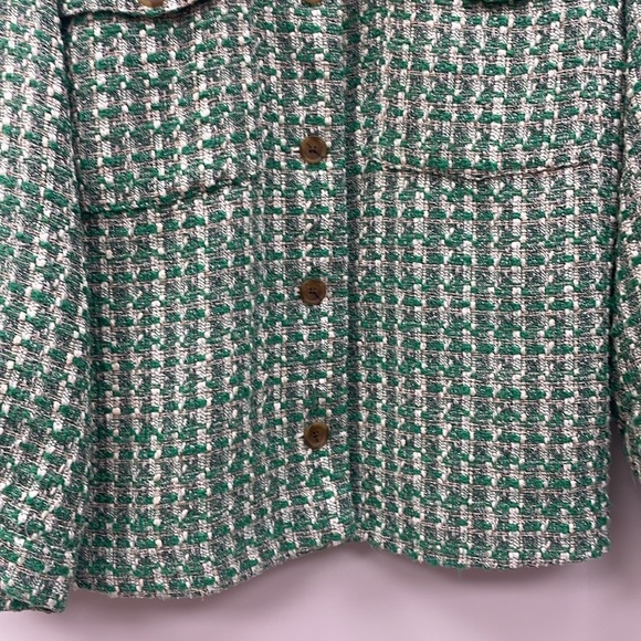 Anthropologie Maeve Plaid Tweed Relaxed Shacket Shirt Jacket Preppy Green XL - Picture 5 of 12